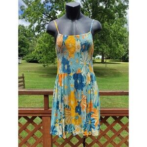 Angie Blue Orange & Yellow Floral Smocked Sundress Size Large